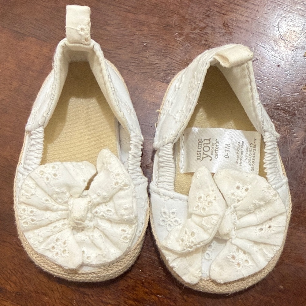 Carters Cream Baby Girls' Bow Slip-On Shoes 5/$25